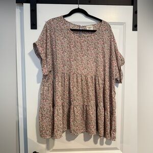 Pink Floral Peplum Swing Top